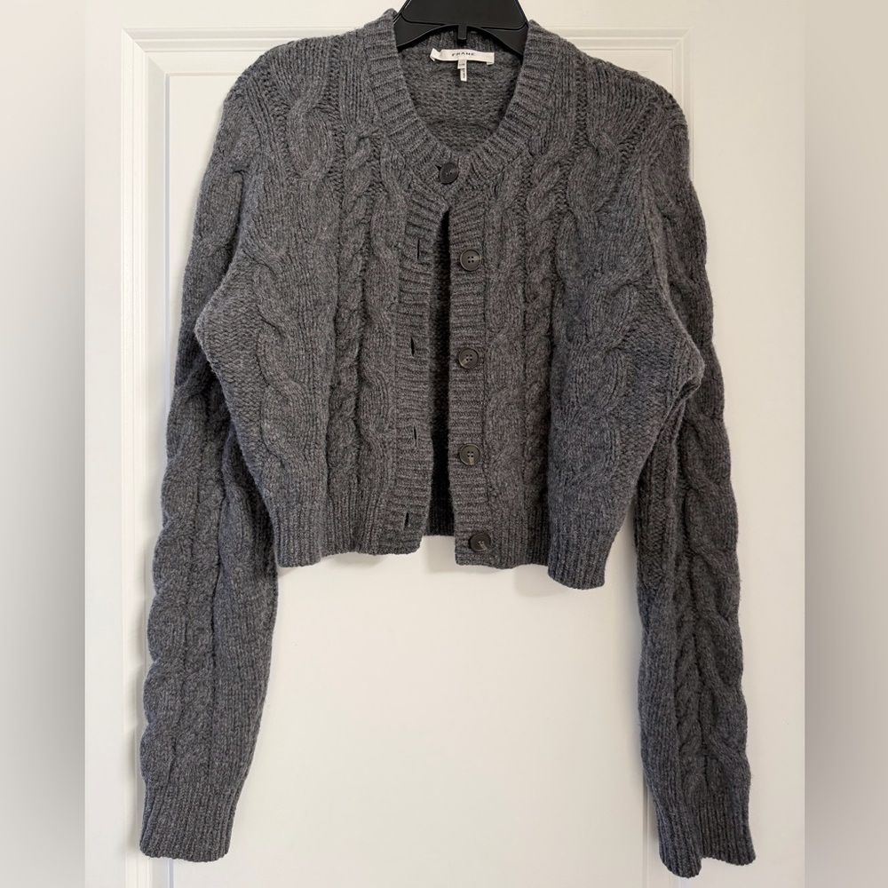 Frame Denim Charcoal Cable Knit Cardigan